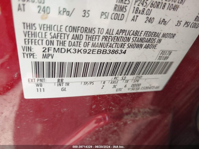 Ford Edge Limited 2014 2FMDK3K92EBB38634 Image 9