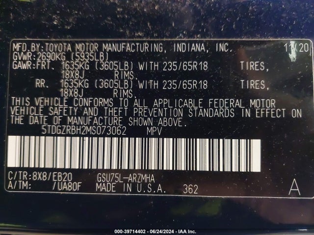 Toyota Highlander Xle 2021 5TDGZRBH2MS073062 Image 9