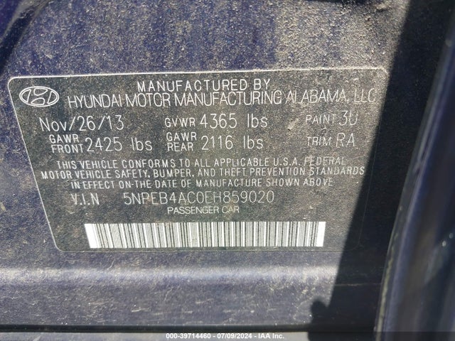 Hyundai SONATA GLS 2014 5NPEB4AC0EH859020 Image 9