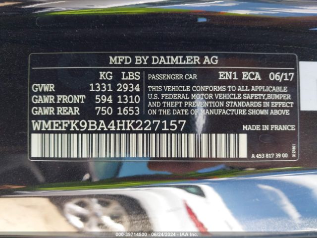 WMEFK9BA4HK227157 Smart Fortwo Electric Drive Passion/prime