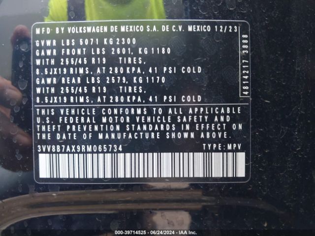 3VV8B7AX9RM065734 Volkswagen Tiguan 2.0t Se R-line Black