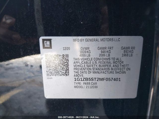 1G1ZB5ST2MF057401 Chevrolet Malibu Fwd Ls