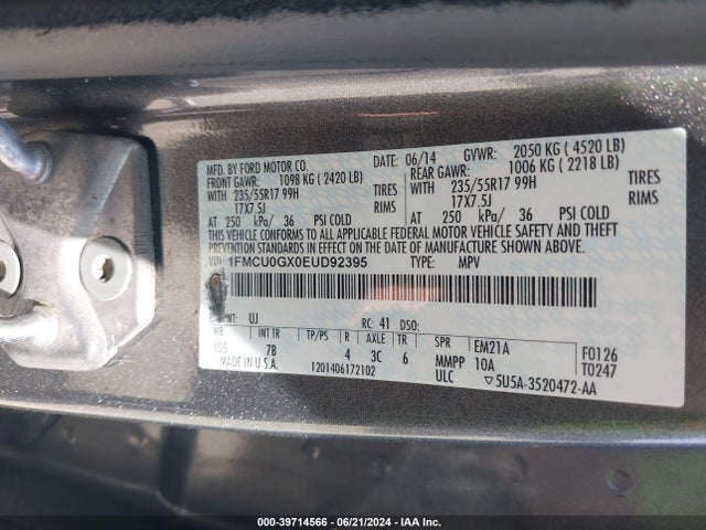 Ford ESCAPE SE 2014 1FMCU0GX0EUD92395 Image 9