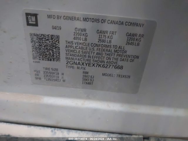 2GNAXYEX7K6277668 Chevrolet Equinox Premier