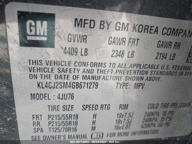 KL4CJ2SM4GB671279 Buick Encore