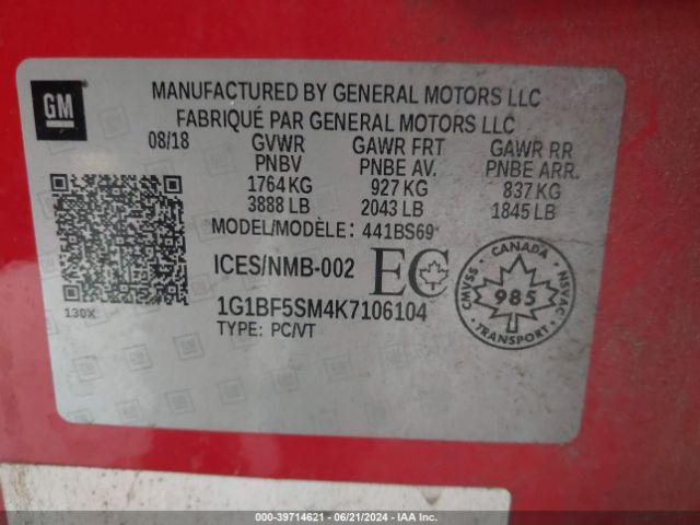 1G1BF5SM4K7106104 Chevrolet Cruze Premier