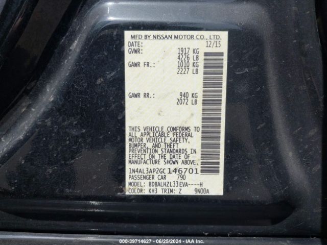 1N4AL3AP2GC146701 Nissan Altima 2.5 Sr
