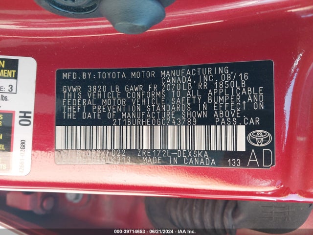 Toyota Corolla S Plus 2016 2T1BURHE0GC743789 Image 9