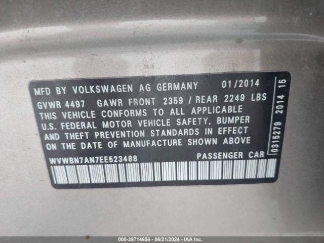 WVWBN7AN7EE523488 Volkswagen Cc 2.0t Sport