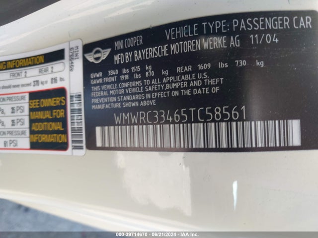 2005 MINI COOPER WMWRC33465TC58561 Photo 8