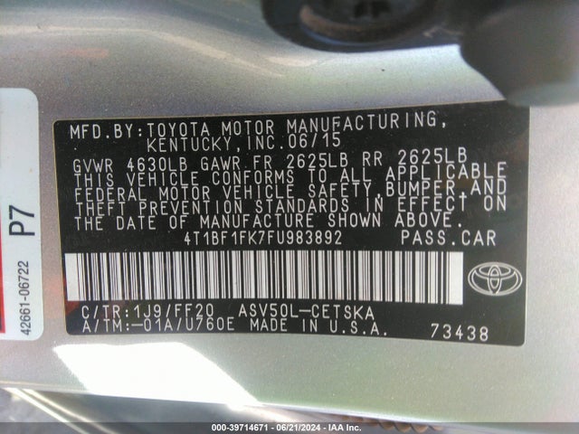 Toyota CAMRY SE 2015 4T1BF1FK7FU983892 Image 9