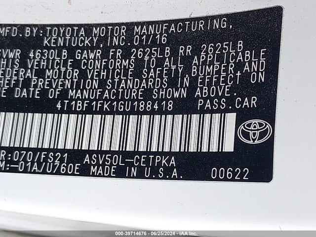 Toyota CAMRY SE 2016 4T1BF1FK1GU188418 Image 9