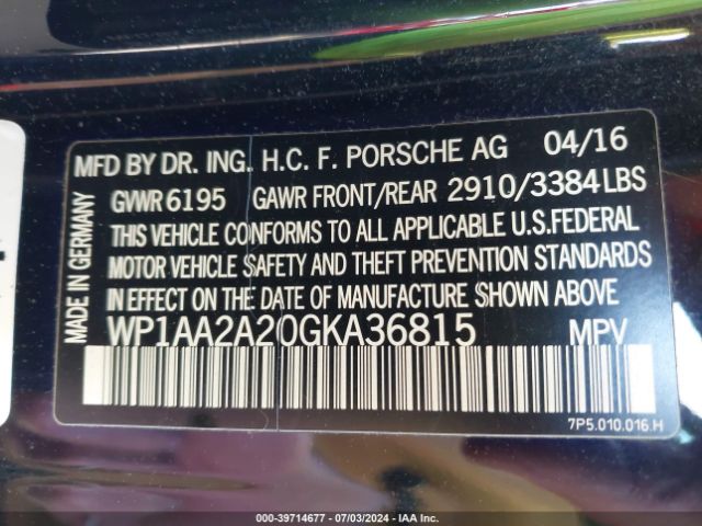 WP1AA2A20GKA36815 Porsche Cayenne