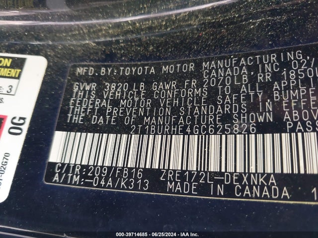 Toyota COROLLA LE 2016 2T1BURHE4GC625826 Image 9