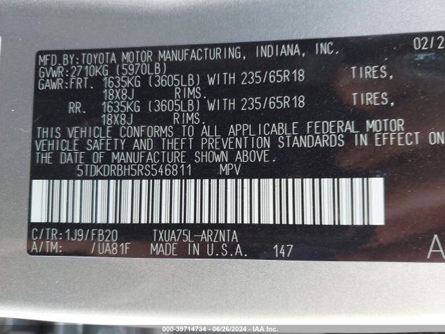 Toyota Highlander Le 2024 5TDKDRBH5RS546811 Image 9