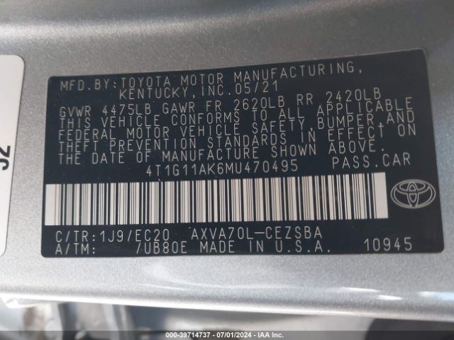 4T1G11AK6MU470495 Toyota Camry Se Nightshade Edition