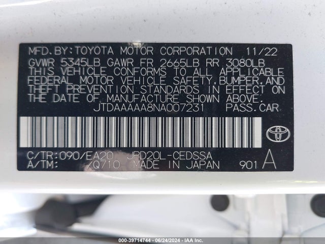 Toyota Mirai Xle 2022 JTDAAAAA8NA007231 Image 9