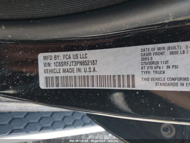 1C6SRFJT3PN652187 RAM 1500 Laramie  4x4 5'7 Box