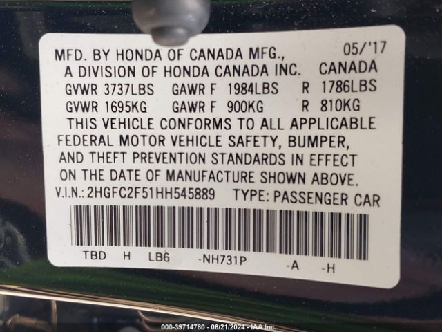 2HGFC2F51HH545889 Honda Civic Lx