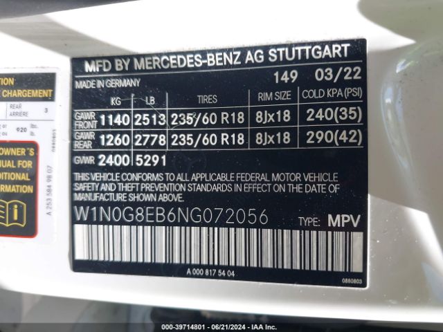 W1N0G8EB6NG072056 Mercedes-Benz Glc 300 4matic Suv