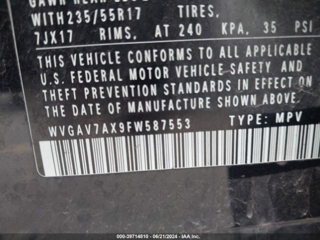 WVGAV7AX9FW587553 Volkswagen TIGUAN SE