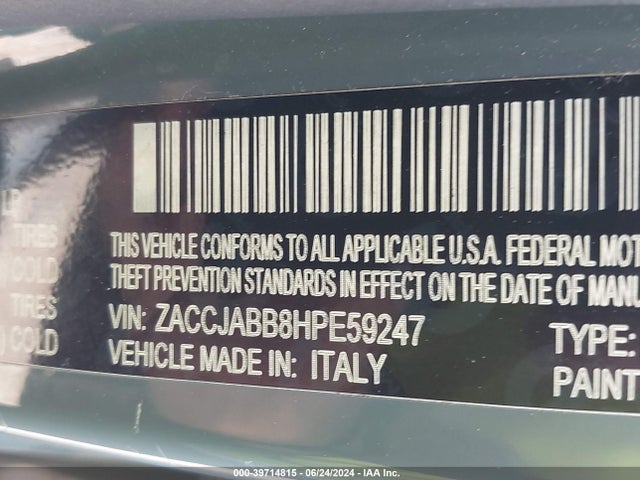 ZACCJABB8HPE59247 Jeep Renegade Altitude Fwd