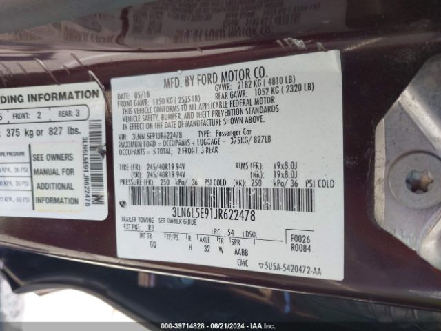 3LN6L5E91JR622478 Lincoln Mkz Reserve