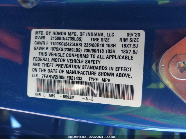 Honda Cr-v Awd Ex-l 2020 7FARW2H85LE021433 Image 9