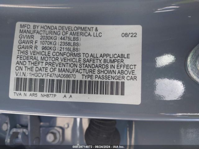 1HGCV1F47NA068670 Honda Accord Sport Special Edition