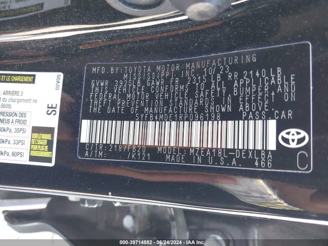 Toyota COROLLA LE 2024 5YFB4MDE1RP096198 Image 9