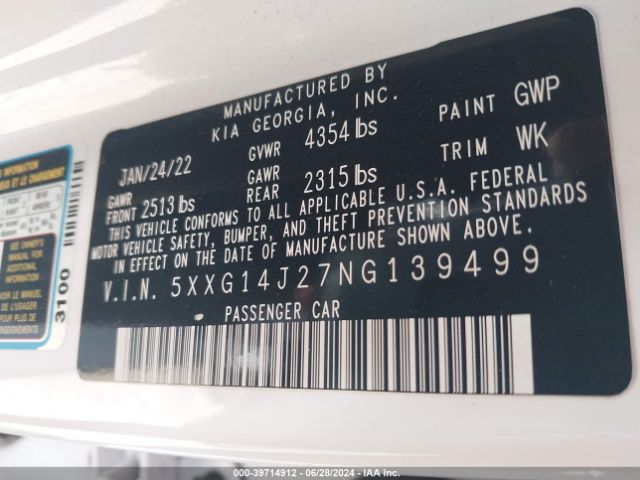5XXG14J27NG139499 KIA K5 LXS