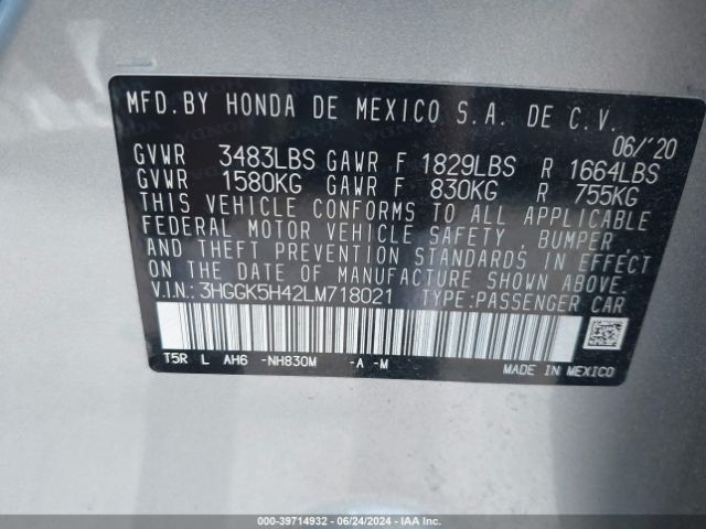 3HGGK5H42LM718021 Honda FIT LX