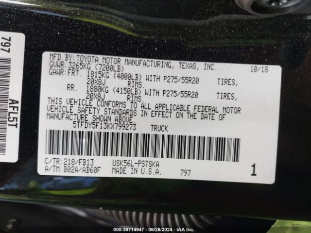 5TFDY5F13KX799273 Toyota Tundra Sr5 5.7l V8