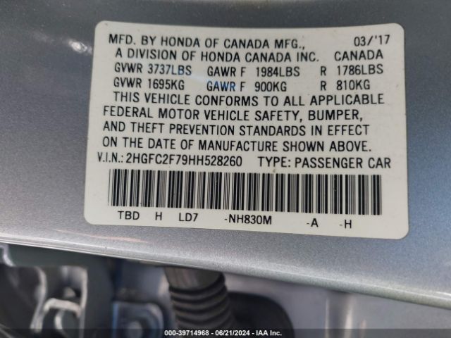 2HGFC2F79HH528260 Honda CIVIC EX