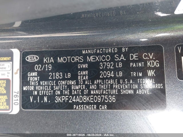 3KPF24AD8KE097536 KIA Forte Lxs