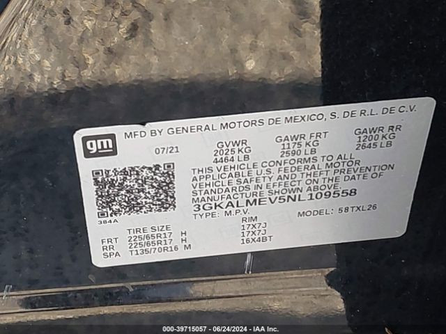 3GKALMEV5NL109558 GMC Terrain Fwd Sle