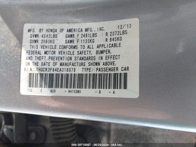Honda Accord Ex-l V-6 2014 1HGCR3F84EA016979 Image 9
