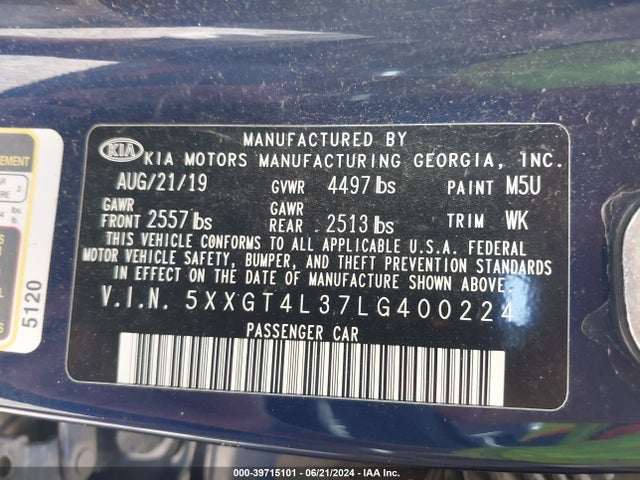5XXGT4L37LG400224 KIA Optima Lx