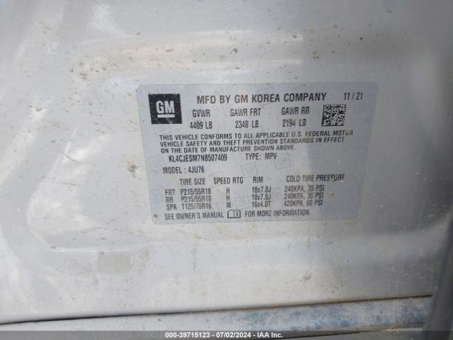 KL4CJESM7NB507409 Buick Encore Awd Preferred