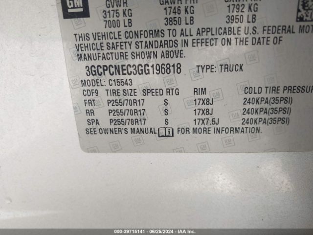 3GCPCNEC3GG196818 Chevrolet Silverado 1500 Ls