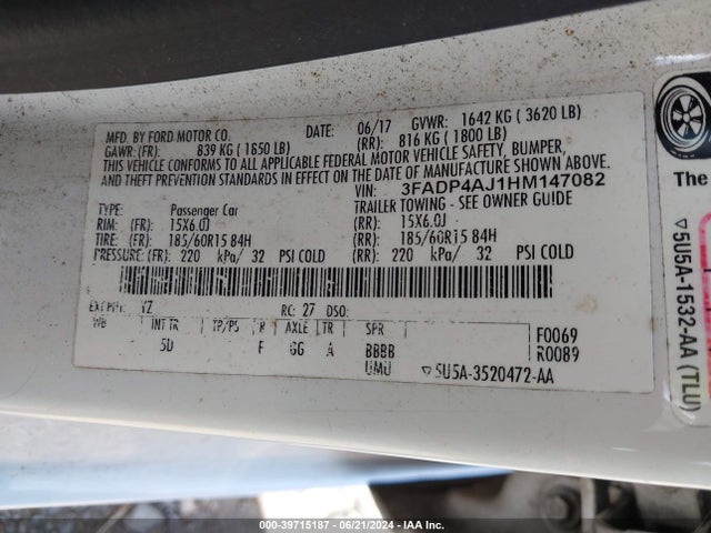 3FADP4AJ1HM147082 Ford FIESTA S