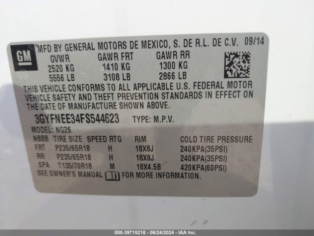 3GYFNEE34FS544623 Cadillac Srx Luxury Collection