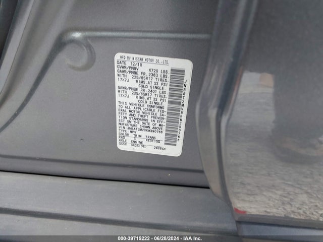 Nissan ROGUE SV 2019 JN8AT2MV8KW390766 Image 9