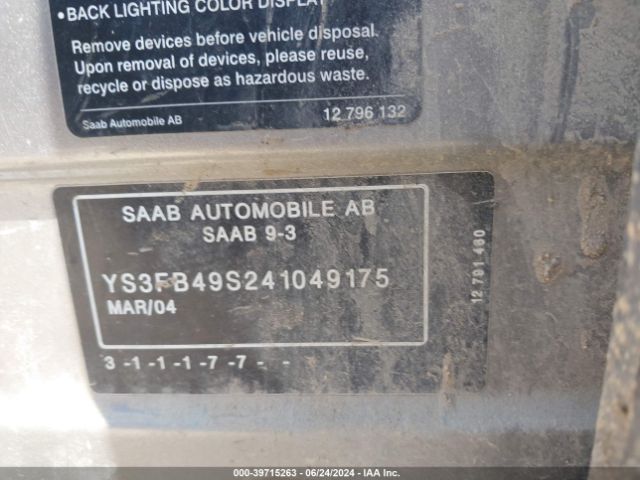 2004 SAAB 9-3 YS3FB49S241049175 Photo 8