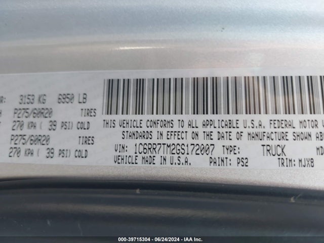 RAM 1500 Big Horn 2016 1C6RR7TM2GS172007 Image 9