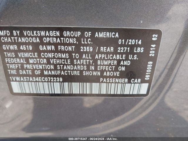 1VWAS7A34EC072239 Volkswagen Passat 1.8t Wolfsburg Edition