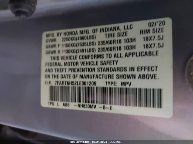 Honda Cr-v Hybrid Ex 2020 7FART6H52LE001209 Image 9