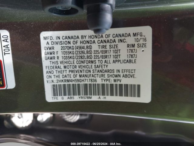 2HKRM4H59GH717836 Honda CR-V EX