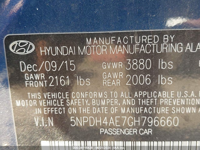 Hyundai ELANTRA SE 2016 5NPDH4AE7GH796660 Image 9