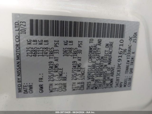 5N1BT3CB3PC916710 Nissan Rogue Sl Intelligent Awd